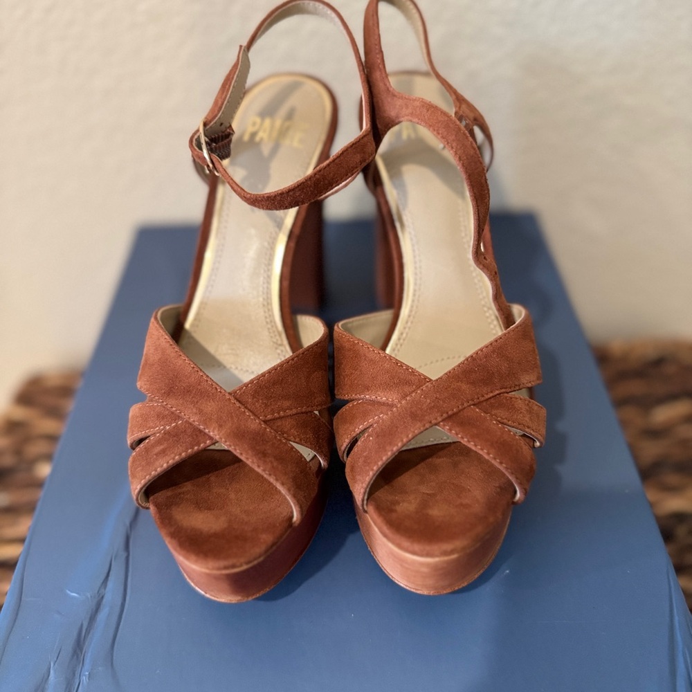 PAIGE Cassie Suede Brown Platform Heels 6.5 - Never worn out of home. - Picture 4 of 7